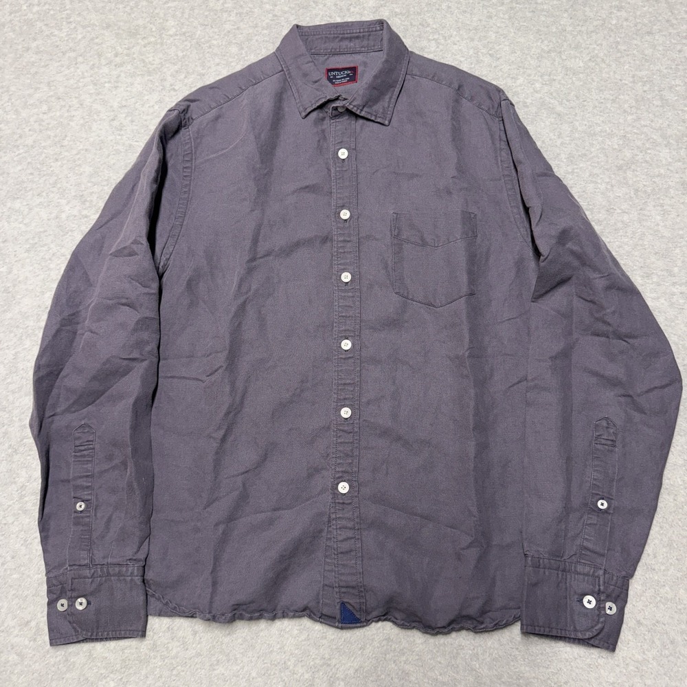 UNTUCKit Shirt Mens Medium Purple Linen Tencel Long Sleeve Button Up Casual